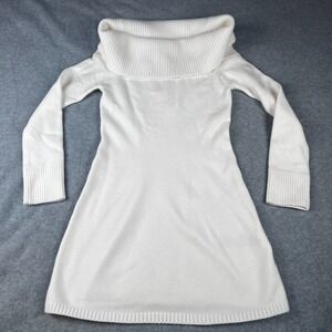 Hollister White Sweater Mini Dress Cowl Neck Women's Size Medium Pullover READ
